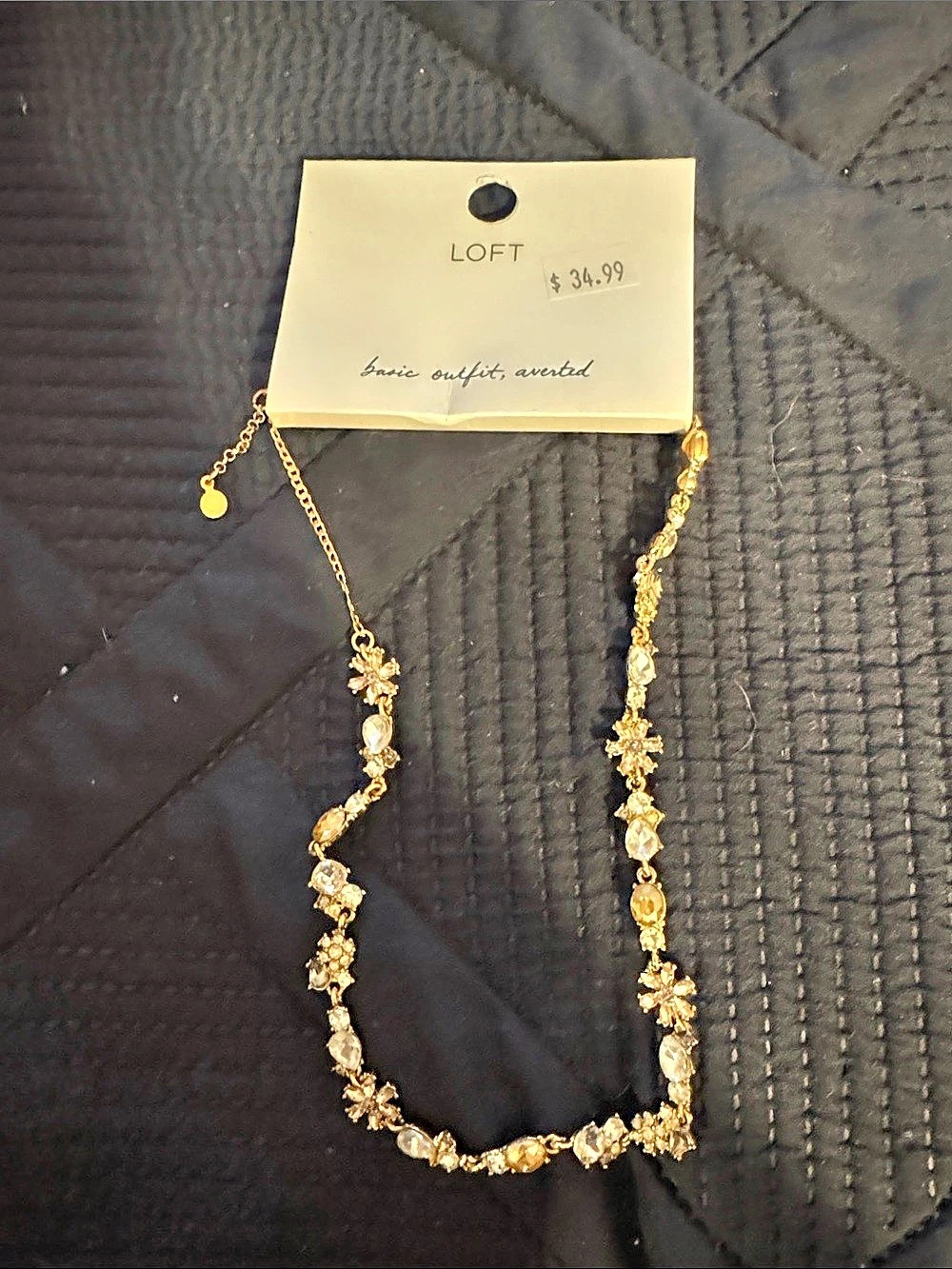 LOFT Crystal Floral Statement Necklace in Gold & Clear NWT